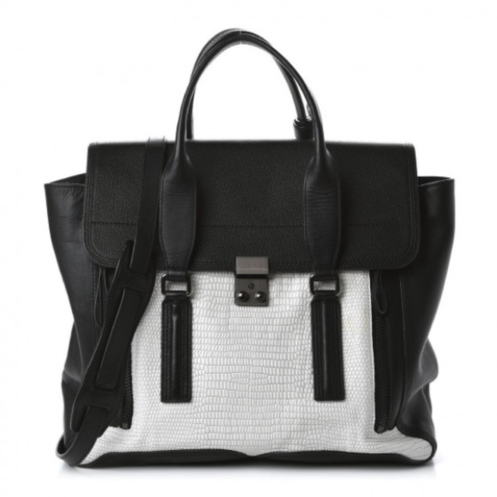 3.1 Phillip Lim Pashli leather black & white texture bag with handles and strap